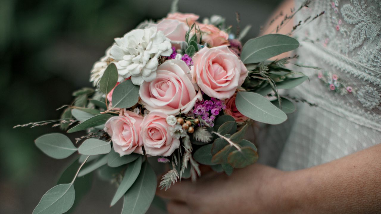 Wallpaper bouquet, flowers, wedding, dress, outfit