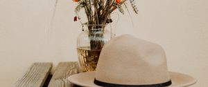 Preview wallpaper bouquet, hat, flowers, spikelets, daisies, poppies