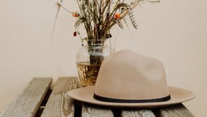 Preview wallpaper bouquet, hat, flowers, spikelets, daisies, poppies