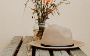 Preview wallpaper bouquet, hat, flowers, spikelets, daisies, poppies