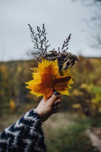 Preview wallpaper bouquet, leaves, branches, hand, autumn