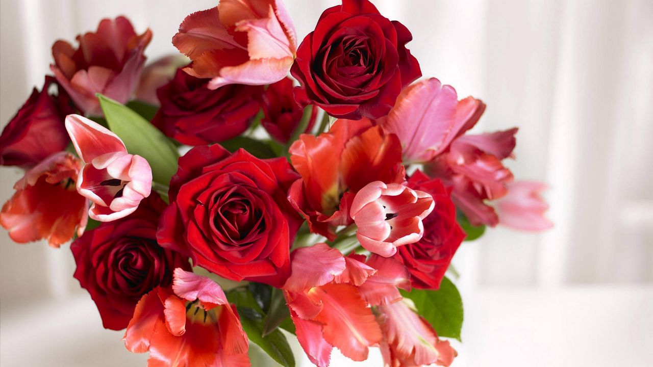 Wallpaper bouquet, red, pink, vase