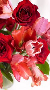 Preview wallpaper bouquet, red, pink, vase