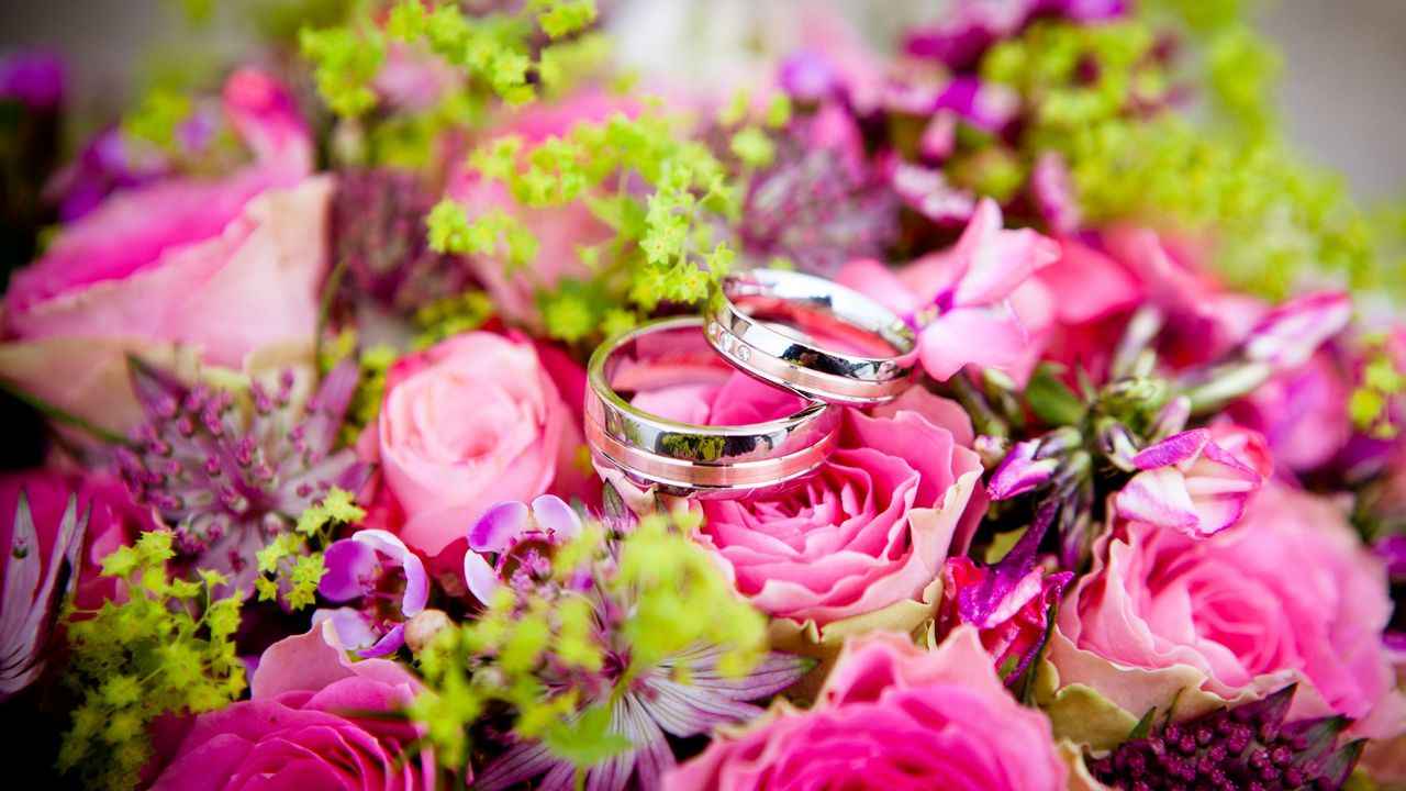 Wallpaper bouquet, rings, wedding, roses
