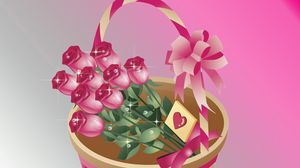 Preview wallpaper bouquet, roses, basket, pink