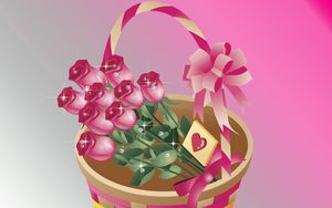 Preview wallpaper bouquet, roses, basket, pink