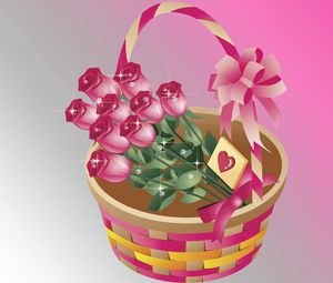 Preview wallpaper bouquet, roses, basket, pink