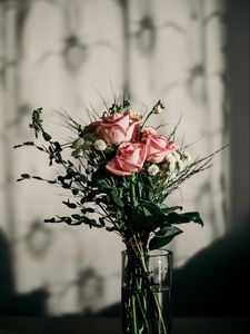 Preview wallpaper bouquet, roses, pink, flowers, vase