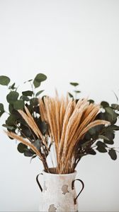 Preview wallpaper bouquet, vase, spikelets, branches, composition