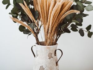 Preview wallpaper bouquet, vase, spikelets, branches, composition