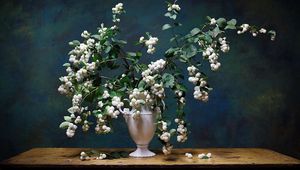 Preview wallpaper bouquet, vase, table, branches, leaves