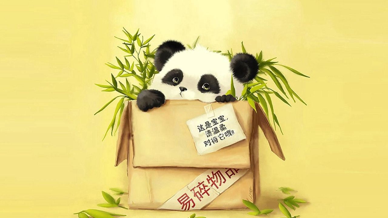 Wallpaper box, panda, grass, paper, drawing