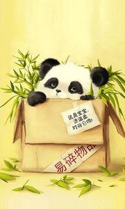 Preview wallpaper box, panda, grass, paper, drawing
