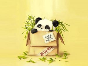 Preview wallpaper box, panda, grass, paper, drawing