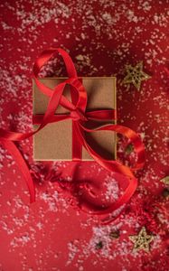 Preview wallpaper box, ribbon, gift, new year, christmas, red
