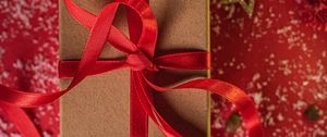 Preview wallpaper box, ribbon, gift, new year, christmas, red