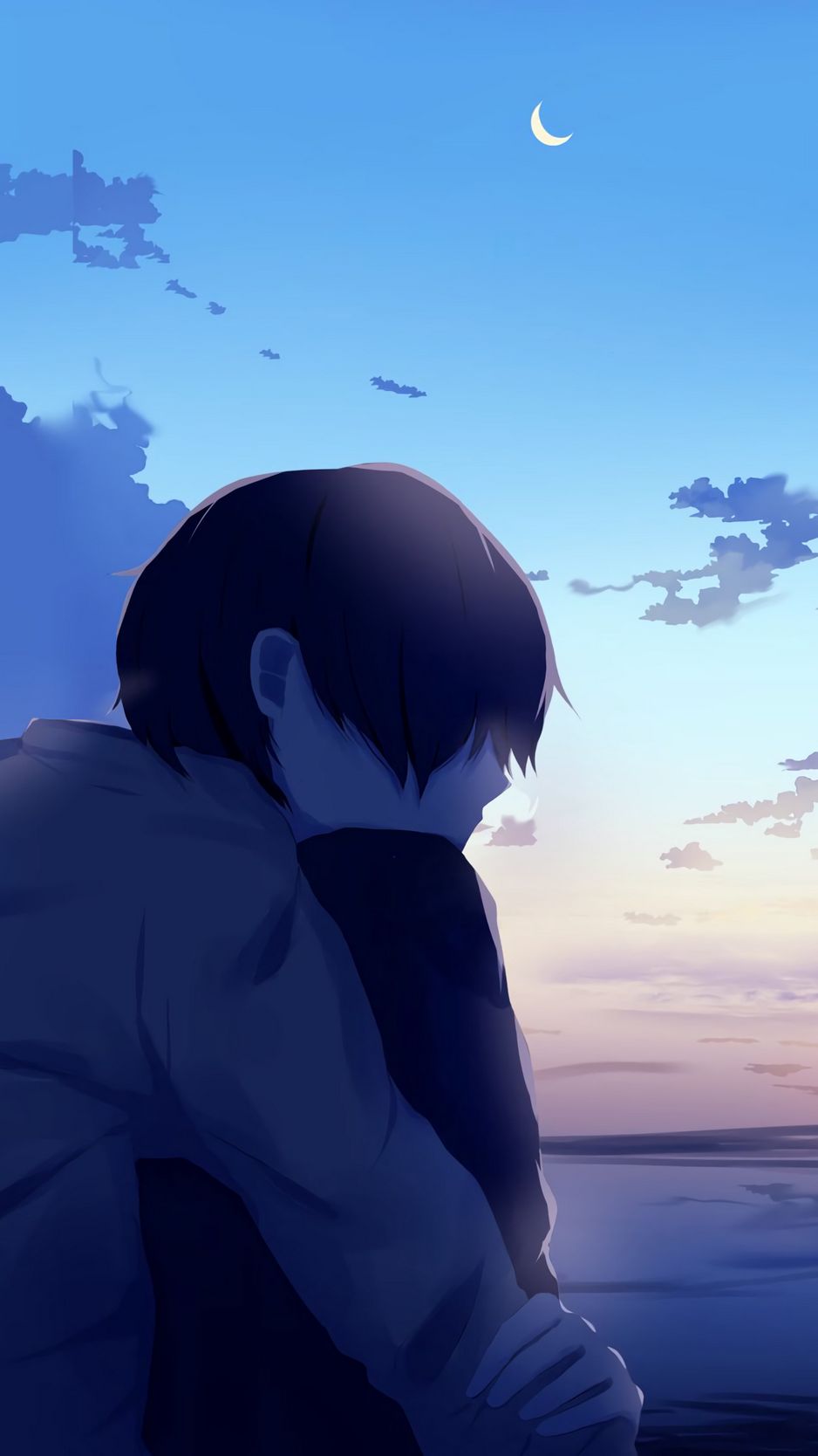 Download wallpaper 938x1668 boy, alone, sad, anime iphone 8/7/6s/6 for  parallax hd background
