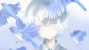 Preview wallpaper boy, birds, sad, melancholy, anime, art