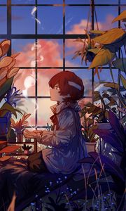 Preview wallpaper boy, flowers, magic, anime, art