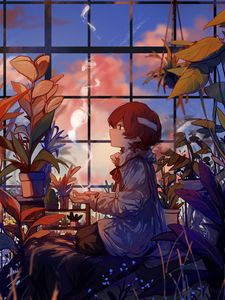 Preview wallpaper boy, flowers, magic, anime, art