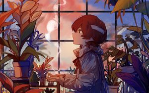 Preview wallpaper boy, flowers, magic, anime, art