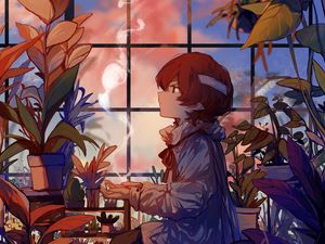 Preview wallpaper boy, flowers, magic, anime, art