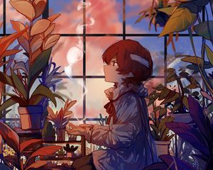 Preview wallpaper boy, flowers, magic, anime, art