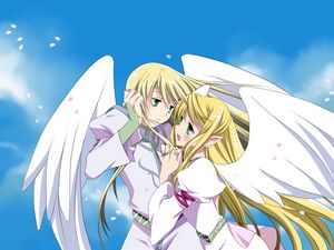 Preview wallpaper boy, girl, angel, wings, tenderness, sky