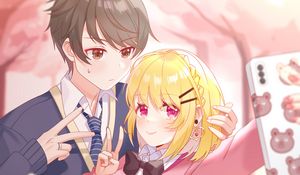 Preview wallpaper boy, girl, couple, selfie, anime