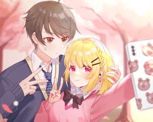 Preview wallpaper boy, girl, couple, selfie, anime