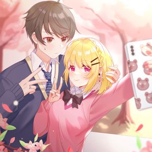 Preview wallpaper boy, girl, couple, selfie, anime