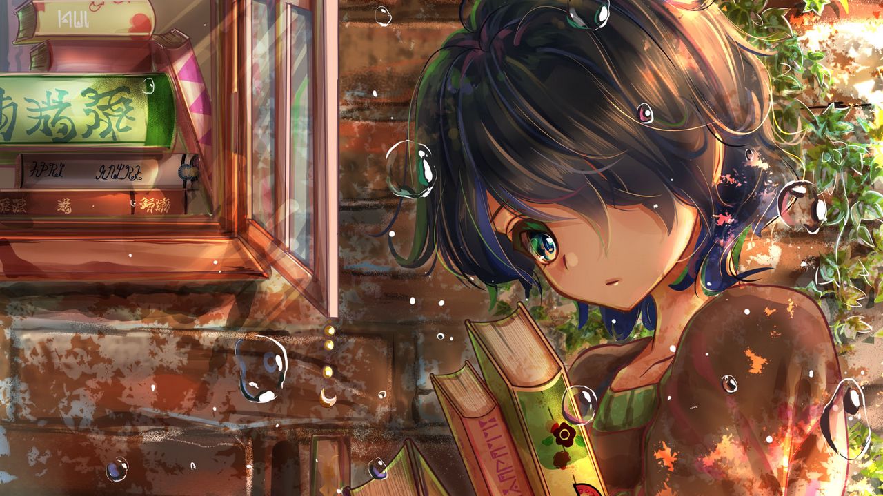 Wallpaper boy, glance, books, anime