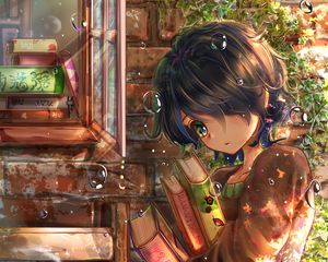 Preview wallpaper boy, glance, books, anime