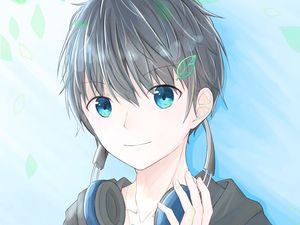 Preview wallpaper boy, glance, headphones, anime, art