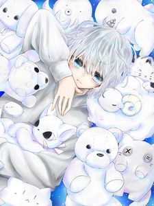 Preview wallpaper boy, glance, toys, anime, art, white