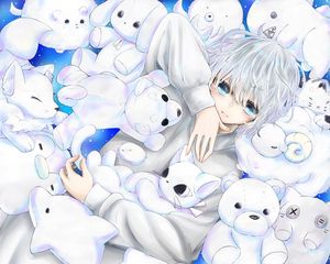 Preview wallpaper boy, glance, toys, anime, art, white