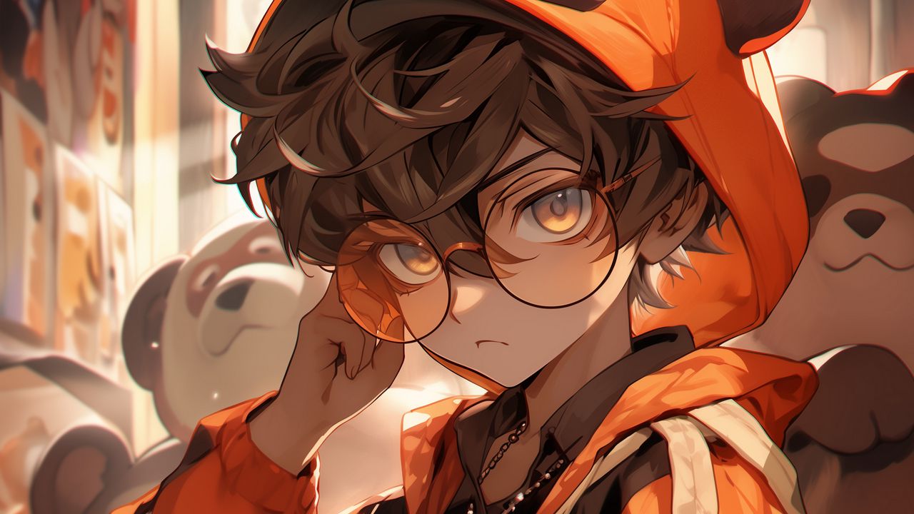 Wallpaper boy, glasses, hood, ears, style, anime