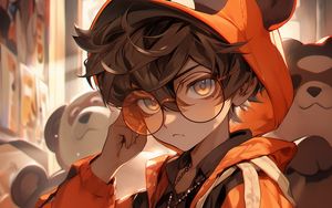Preview wallpaper boy, glasses, hood, ears, style, anime