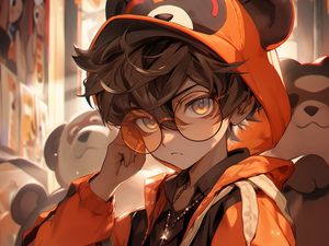 Preview wallpaper boy, glasses, hood, ears, style, anime
