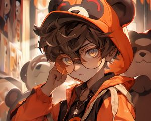 Preview wallpaper boy, glasses, hood, ears, style, anime