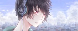 Preview wallpaper boy, headphones, music, sad, anime