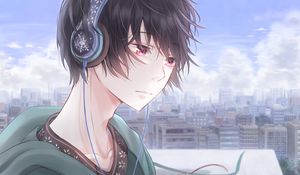 Preview wallpaper boy, headphones, music, sad, anime