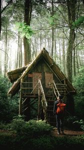 Preview wallpaper boy, house, forest, solitude, harmony, nature