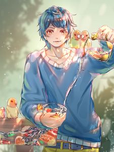 Preview wallpaper boy, lemonade, drink, anime, art