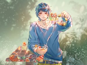 Preview wallpaper boy, lemonade, drink, anime, art