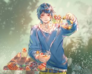 Preview wallpaper boy, lemonade, drink, anime, art