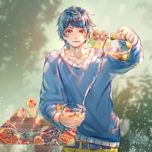 Preview wallpaper boy, lemonade, drink, anime, art