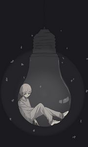 Preview wallpaper boy, light bulb, sadness, alone, anime, black and white