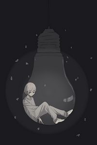 Preview wallpaper boy, light bulb, sadness, alone, anime, black and white