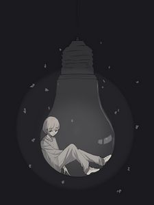 Preview wallpaper boy, light bulb, sadness, alone, anime, black and white